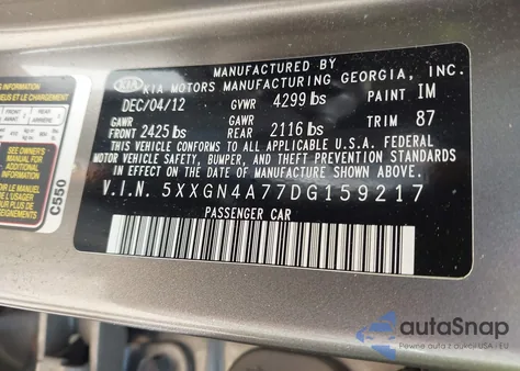 2013 Kia Optima Ex z USA, uszkodzony, nr VIN 5XXGN4A77DG159217